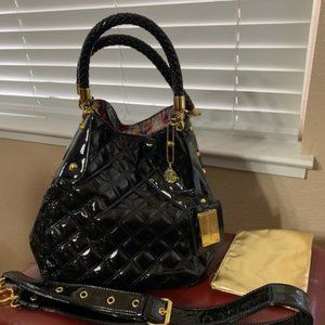 Big Buddah Black Patent Leather Quilted Hobo Bag